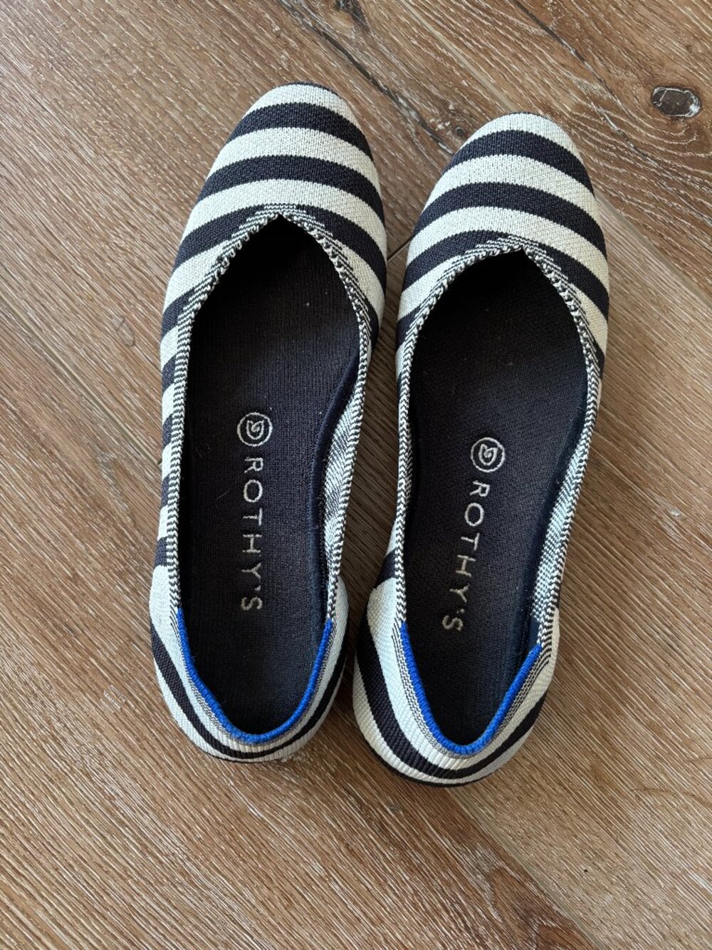 Rothy's the Flat Black and White Stripe